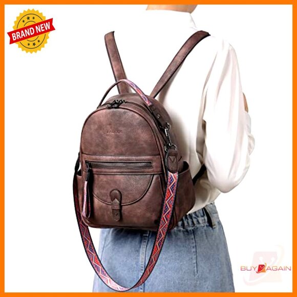Mini Leather Backpack Purse for Women, Waterproof Small Shoulder Bag with